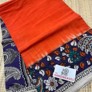 Orange Blue Kalamkari cotton saree