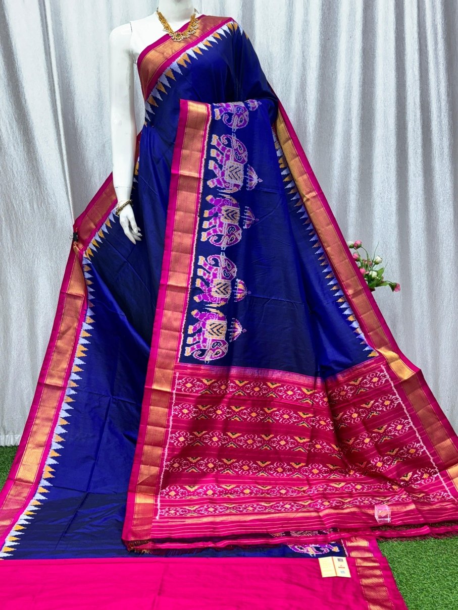Blue Pochampally Ikkat Silk Saree