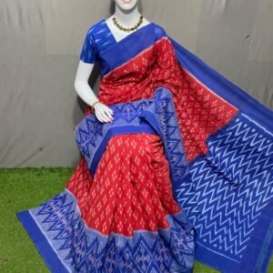 Red Blue Ikkat Cotton Saree