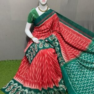 Red Green Ikkat Cotton Saree