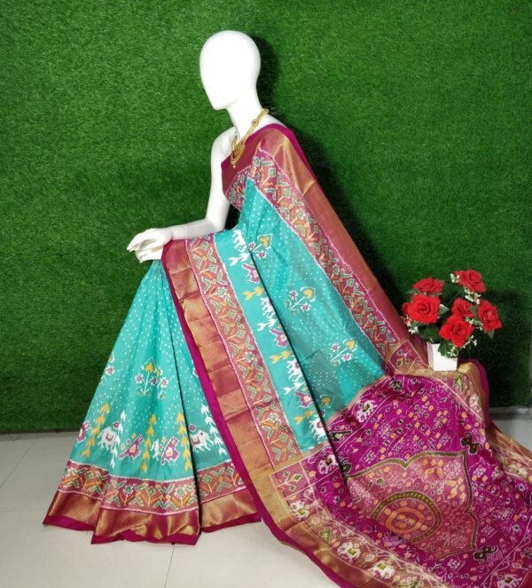 Sea Blue Pink Patola Saree