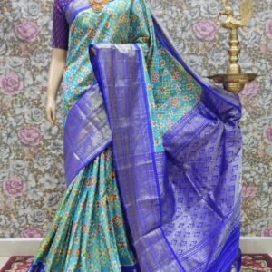 Sea Green Blue Kanchi Border saree