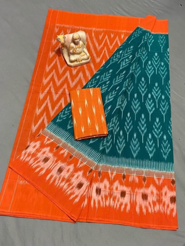 Sea Green Orange Mercerized Cotton Saree