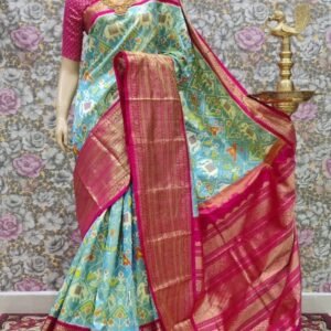 Sea Green Pink Kanchi Border saree