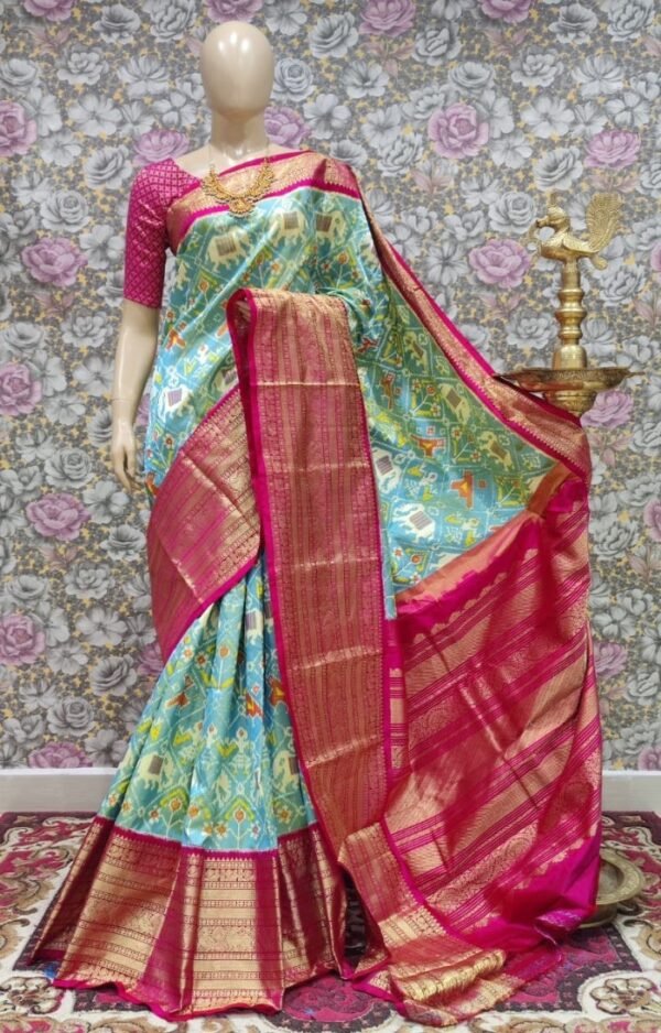 Sea Green Pink Kanchi Border saree