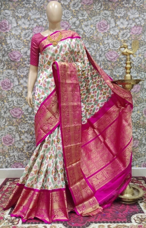 White Pink Kanchi Border Saree