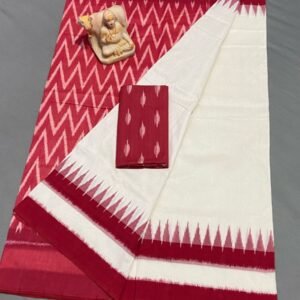 White Red Mercerized Cotton Saree