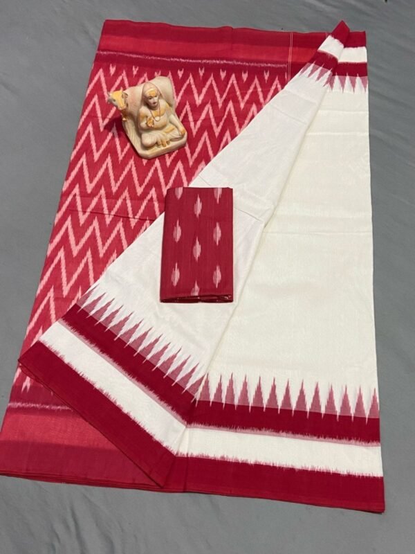 White Red Mercerized Cotton Saree