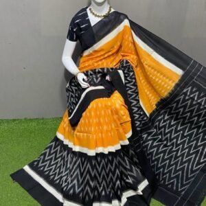 Yellow Black Ikkat Cotton Saree (1)