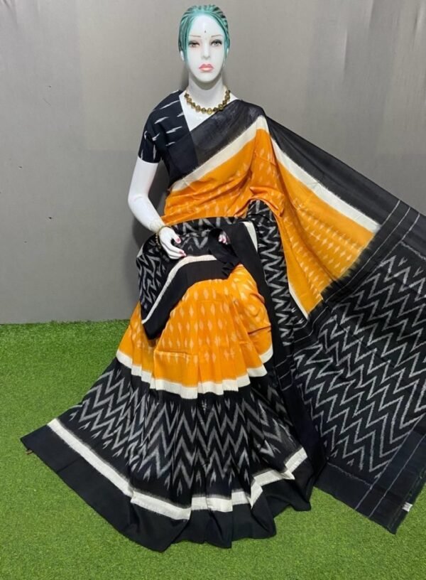 Yellow Black Ikkat Cotton Saree (1)