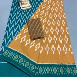 Yellow Sea blue Mercerized Cotton Saree