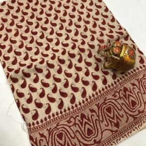 cream maroon kalamkari cotton saree