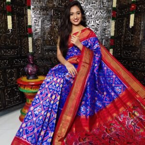 Blue Red Patola Ikkat saree