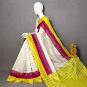 White Yellow Ikat Pattu Silk