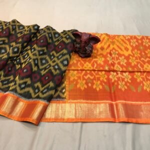 BLack body with Orange pallu ikkat Sico