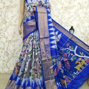 Blue Digital Floral Print Design Pochampally Saree 2