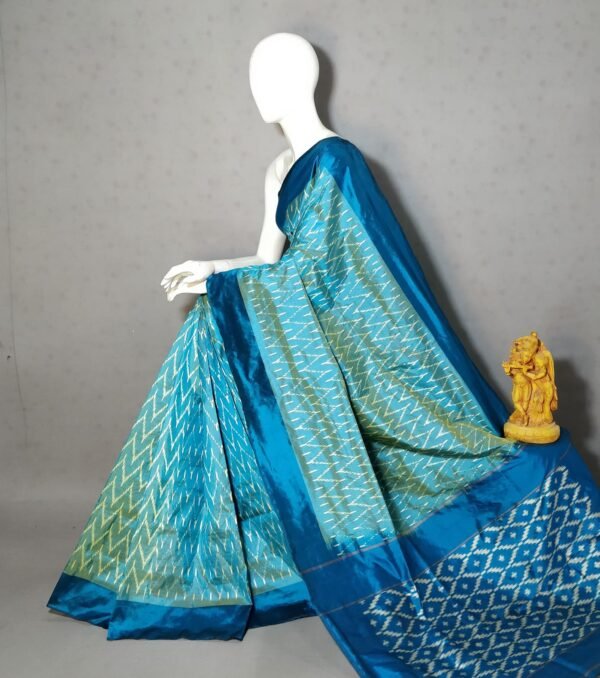 Sea Blue Ikat Pattu Saree