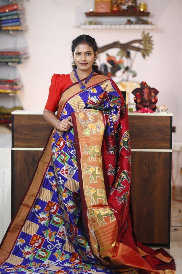 Blue Orange Checks Madthasu Design Pattu Saree 2