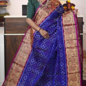 Blue Pink Pure Ikkat Sico Saree