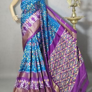 Blue Purple Double Ikkat saree