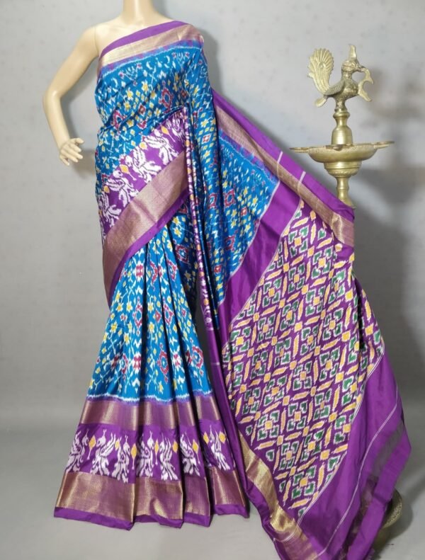 Blue Purple Double Ikkat saree