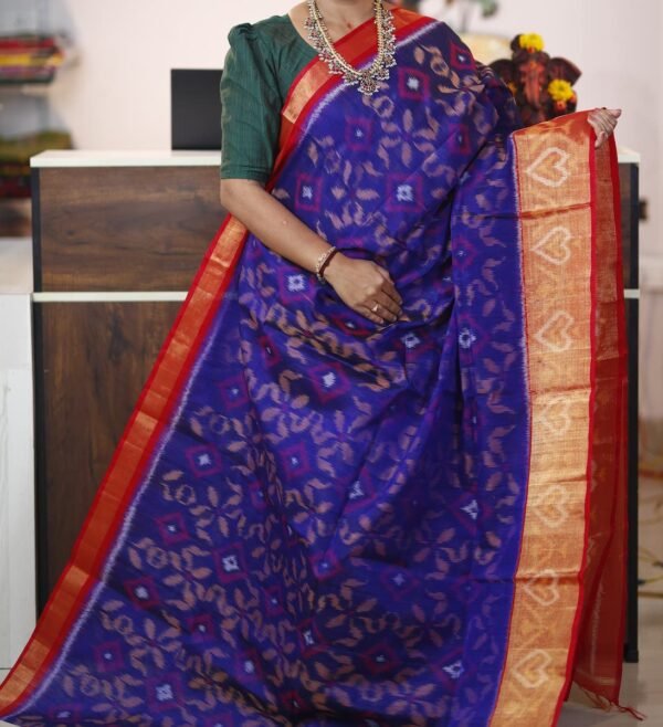 Blue Red Pochampally ikat Sico Saree