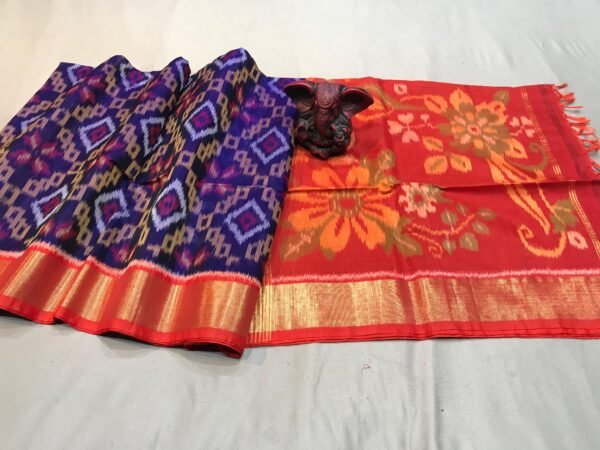 Blue & Red Pochampally sico Saree