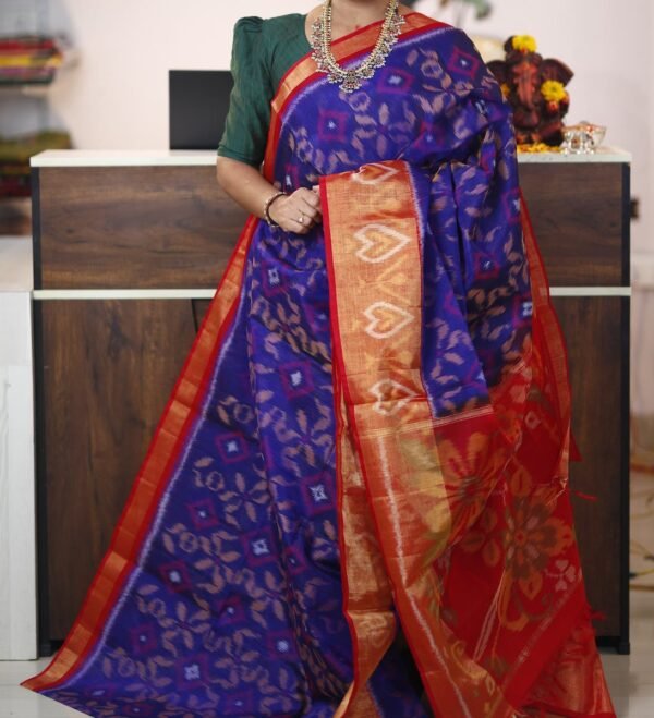 Blue Red Ikkat Sico Saree 2