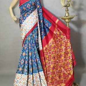 Blue WHite Double Ikkat Saree