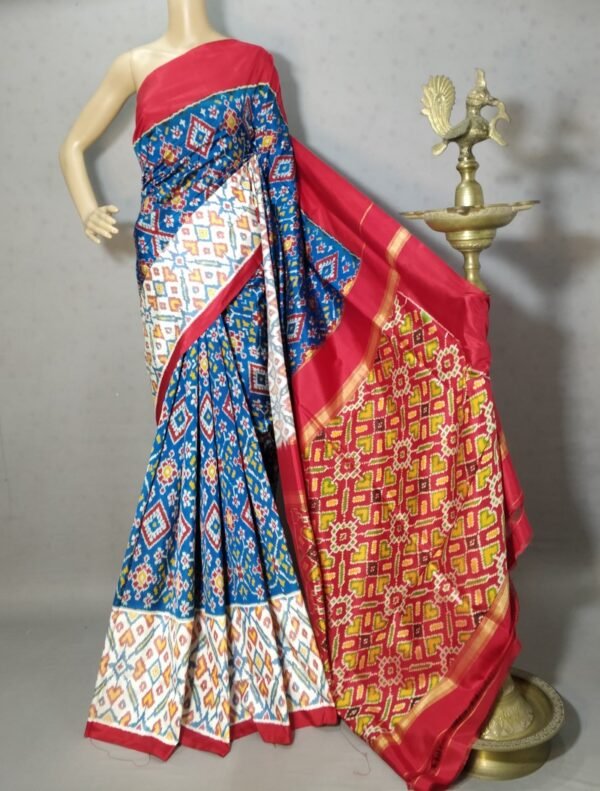 Blue WHite Double Ikkat Saree