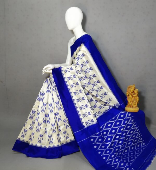 Blue White Ikkat Pattu Saree