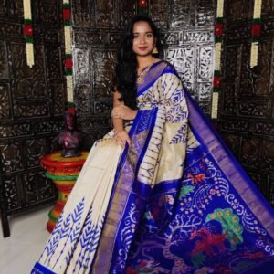 Blue White Ikkat Pattu Saree