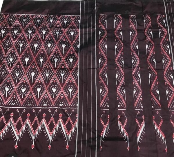 Brown White Cambodian Ikat saree