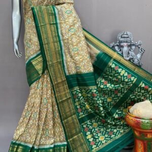 Cream Green Ikkat Kanchi Saree