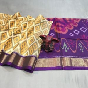 Cream saree body with Purple pallu Ikkat Sico