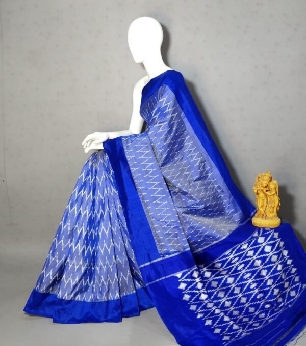 Dark Blue Ikat Pattu Saree