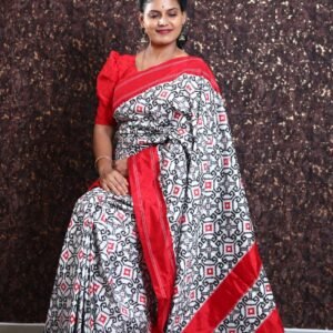 Black red telia rumal silk saree with plain red border