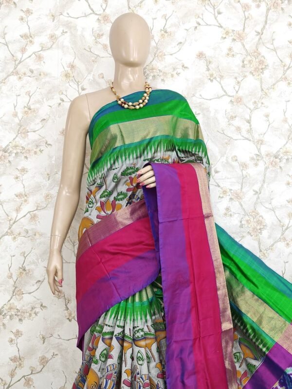 Ganga Jamuna border Digital Floral Print Design Pochampally Saree 2