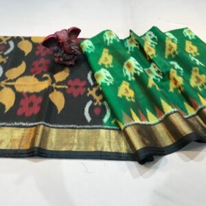 dark Green body Black pallu Sico Pattu Saree