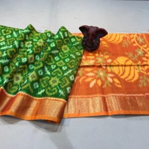 dark Green body & Orange pallu Ikat Sico