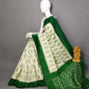 Green White Ikkat Pattu Saree