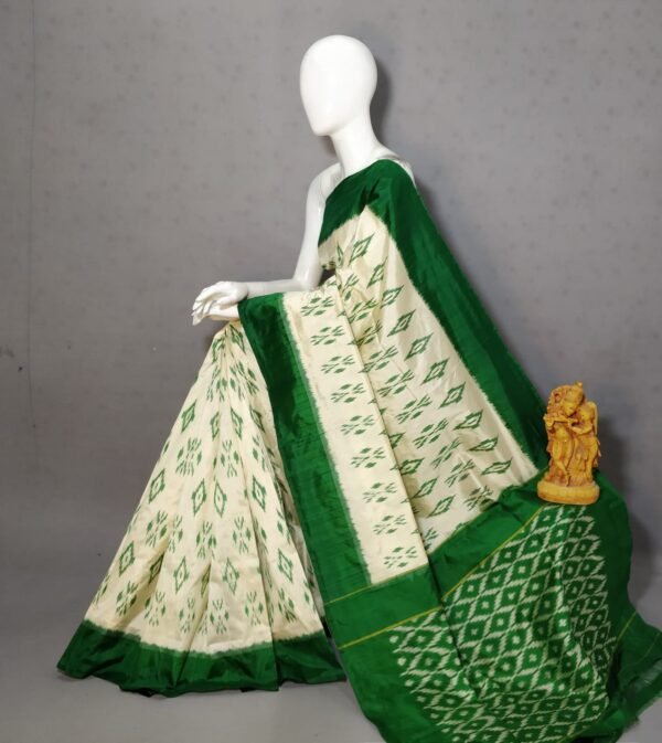 Green White Ikkat Pattu Saree