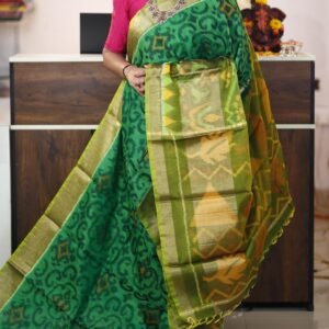 Green With Golden Tissue Pure Ikkat Sico Pattu Saree