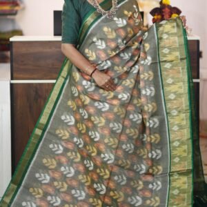 Grey Green Tissue border Traditional Ikkat Sico Saree