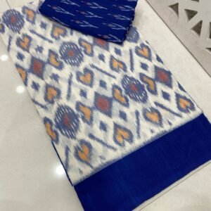 White Handloom Ikkat Pochampally cotton saree