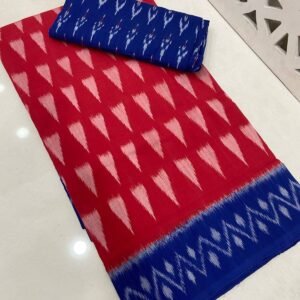 red blue cotton saree ikkat pochampally