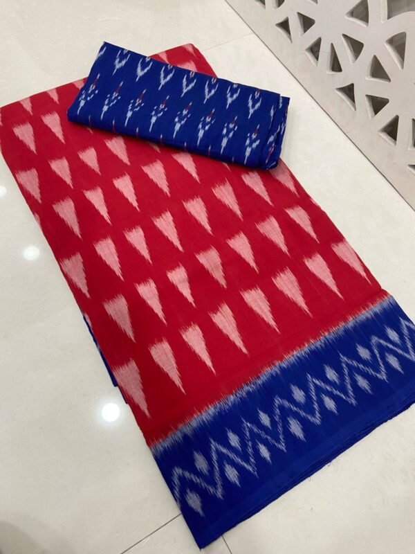 red blue cotton saree ikkat pochampally