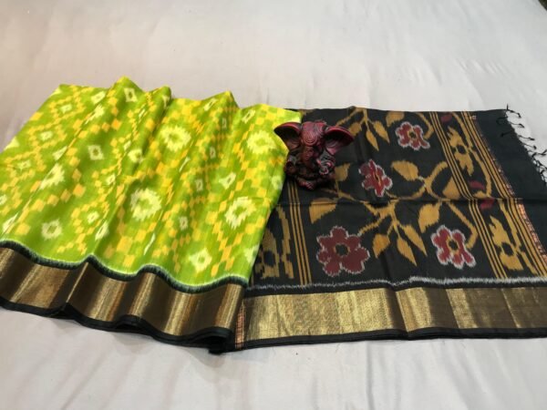 Light Green Black pallu Pochampally Sico Saree