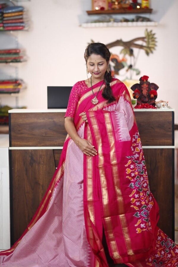 Pochampally Ikkat Silk Saree with cheques design