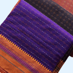 Pure Handwovened Peach Naryanpet Cotton Saree With Brown Border